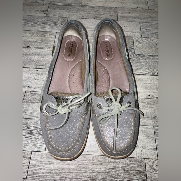 Women’s Sperry Silver/Gray Shimmer Boat Shoes - Picture 3 of 9